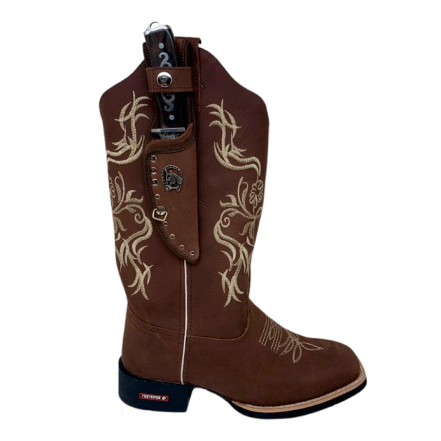BotaFaca Primavera
                                    - Couro Crazy Horse Nescau | Bordados Bege
