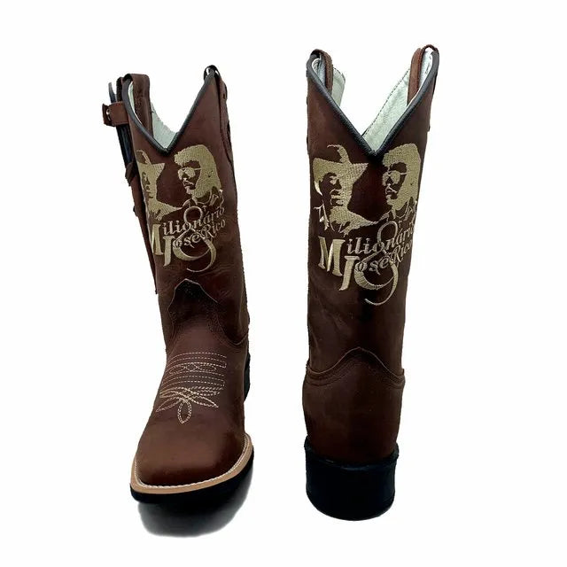 BotaFaca Milionário e José Rico
                                    - Couro Crazy Horse Nescau | Bordados Bege