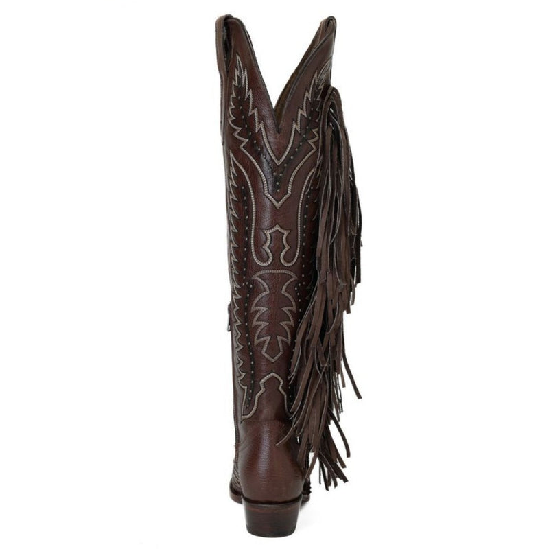 Bota Cano Longo Western Franja Marrom