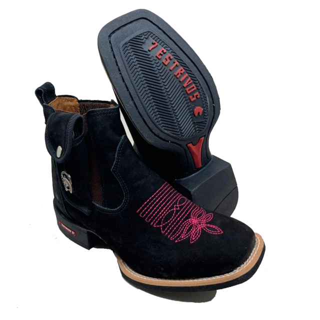 BotinaCanivete Tradicional
                                    - Couro Nobuck Preto | Bordado Rosa
