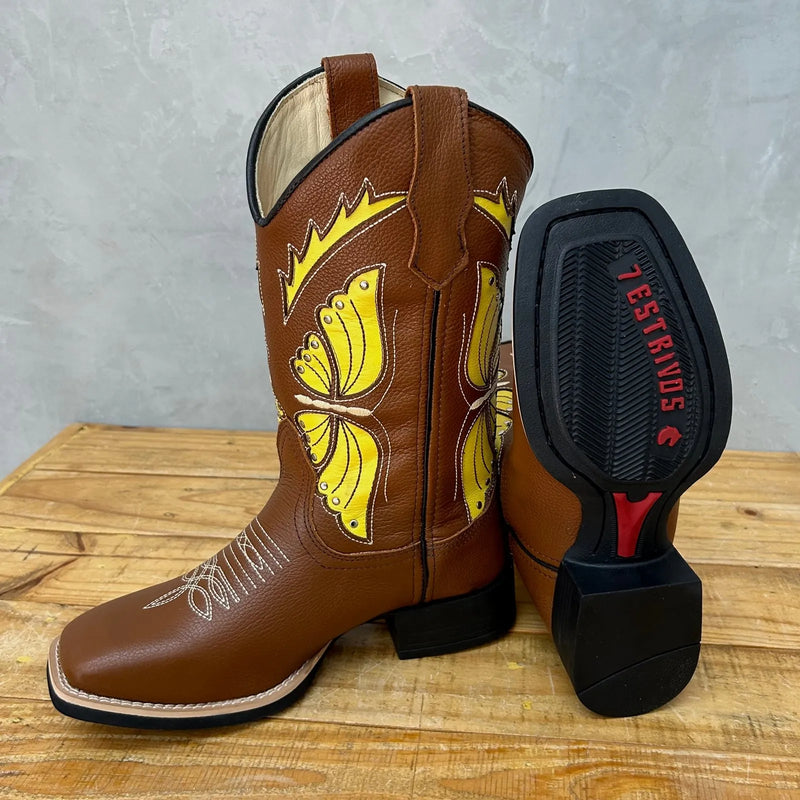 Texana Borboleta 2.0 - Couro Floater Mustang | Recorte Borboleta Couro Floater Amarelo