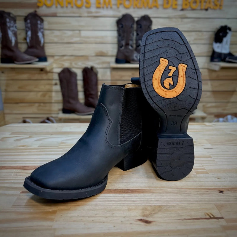 Botina Casca de Bala - Couro Crazy Horse Preto