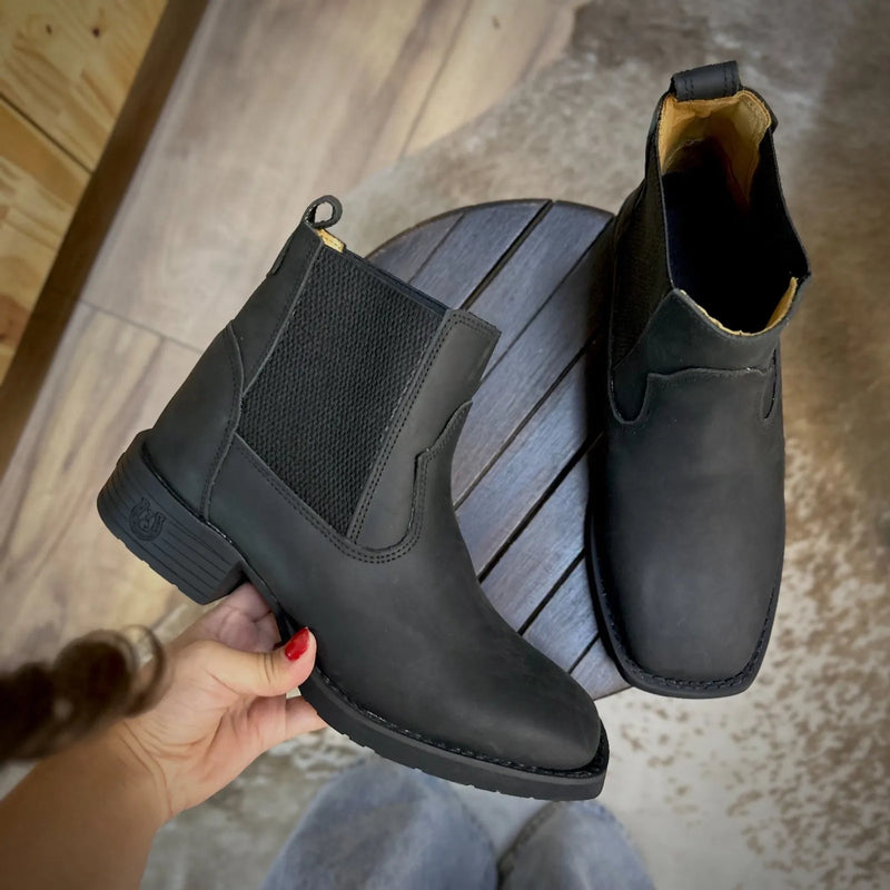 Botina Casca de Bala - Couro Crazy Horse Preto