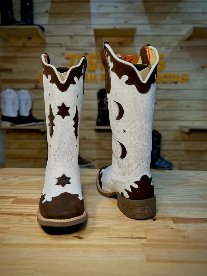 Texana Galaxia / Couro Floater Branco / Couro Nobuck Chocolate